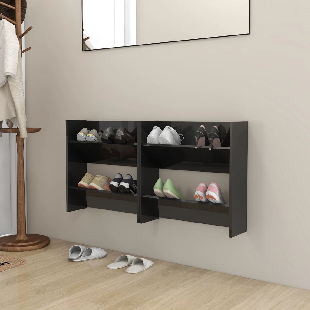 Armoires à chaussures murales 2 pcs noir brillant 60x18x60 cm - XIOS