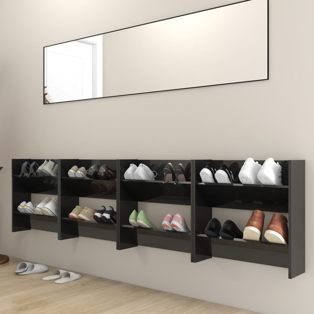 Armoires à chaussures murales 4 pcs noir brillant 60x18x60 cm - XIOS