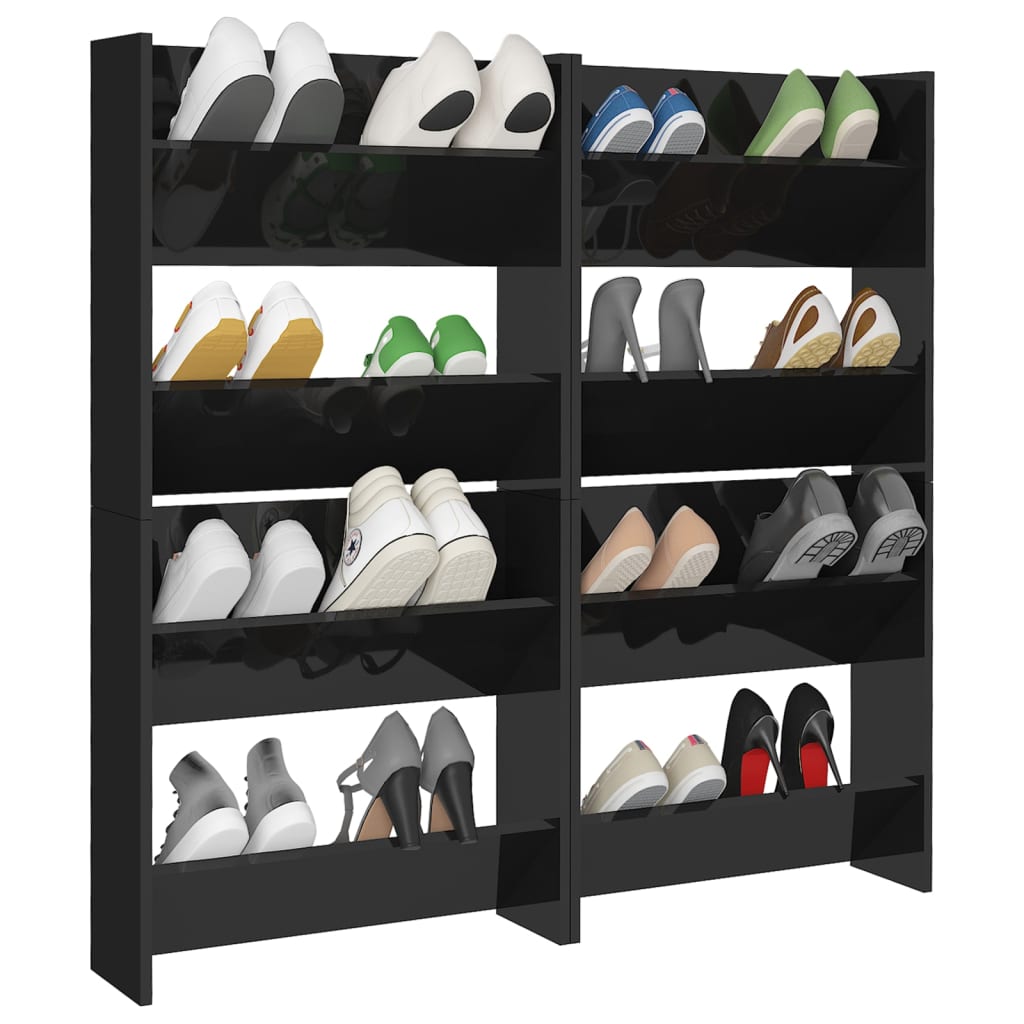 Armoires à chaussures murales 4 pcs noir brillant 60x18x60 cm - XIOS