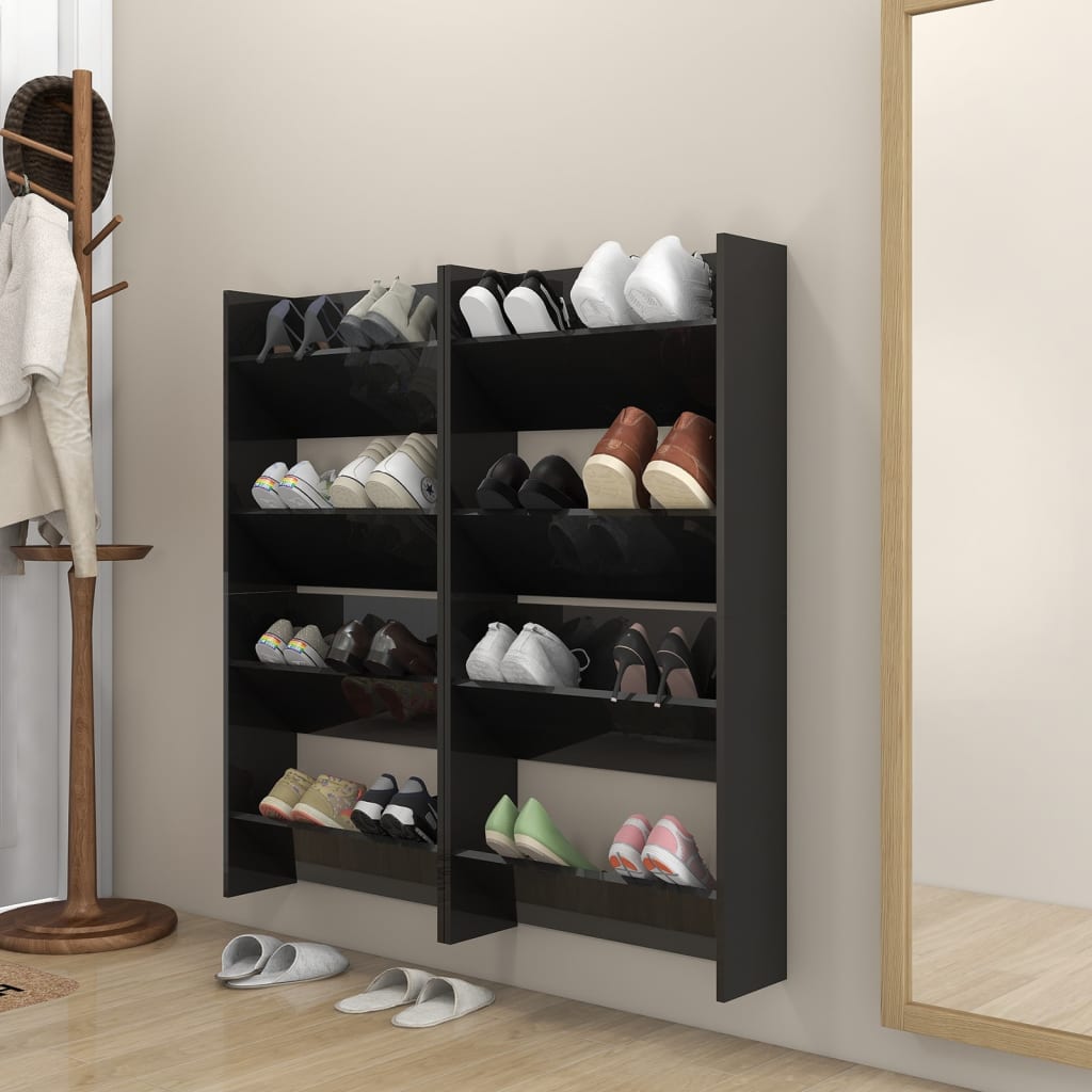 Armoires à chaussures murales 4 pcs noir brillant 60x18x60 cm - XIOS