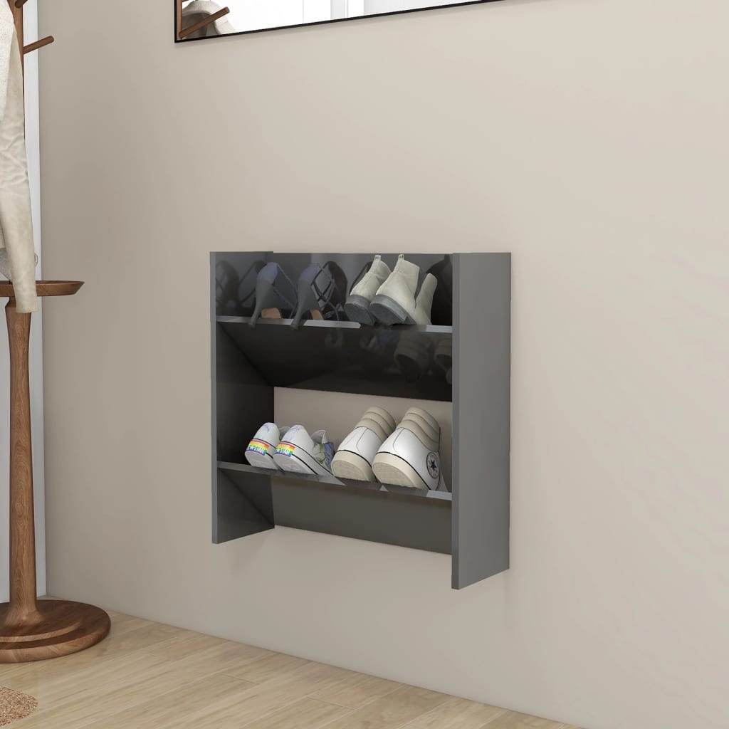 Armoire à chaussures murale gris brillant bois d’ingénierie - XIOS