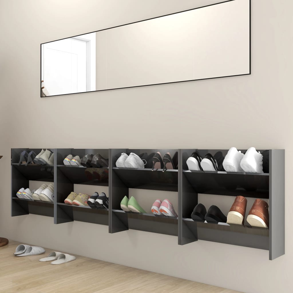 Armoires à chaussures murales 4 pcs gris brillant 60x18x60 cm - XIOS