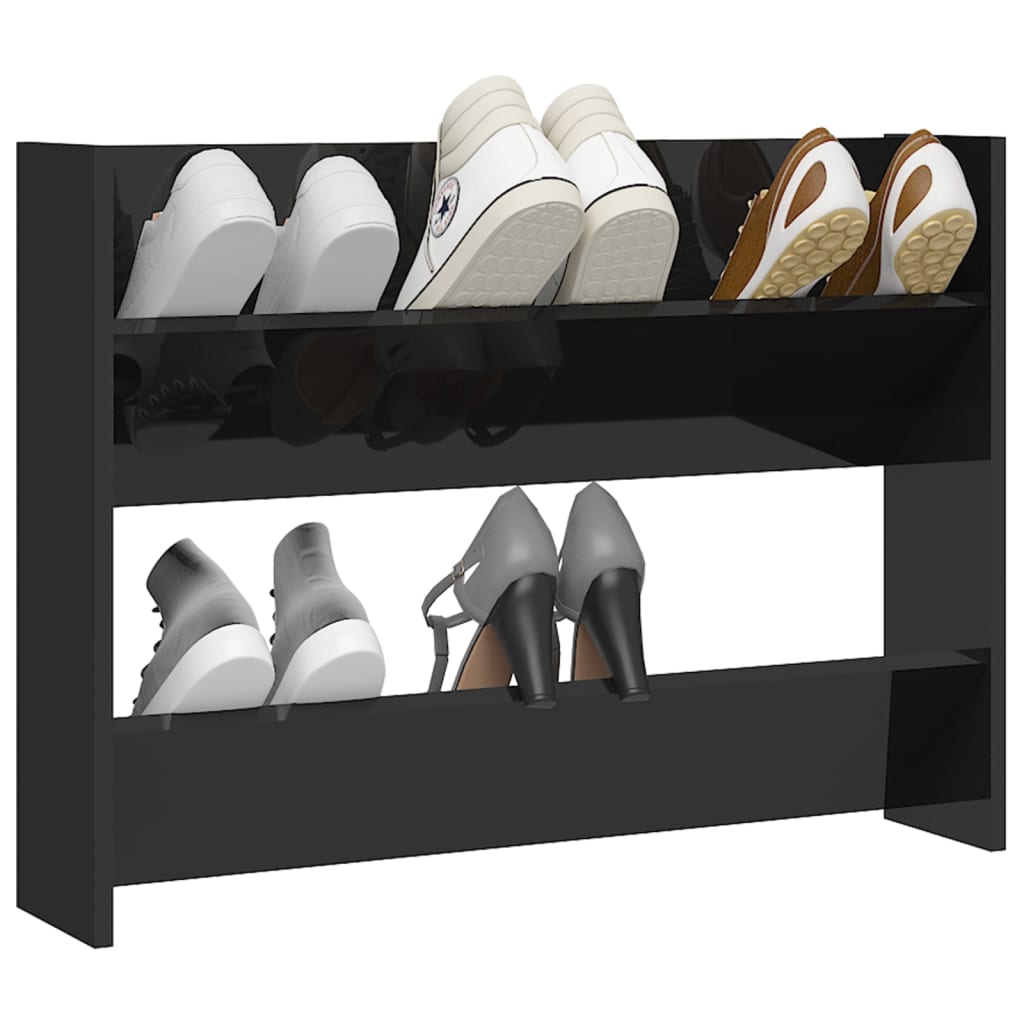 Armoire à chaussures murale noir brillant bois d'ingénierie - XIOS