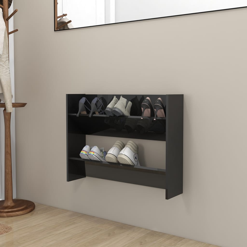 Armoire à chaussures murale noir brillant bois d'ingénierie - XIOS