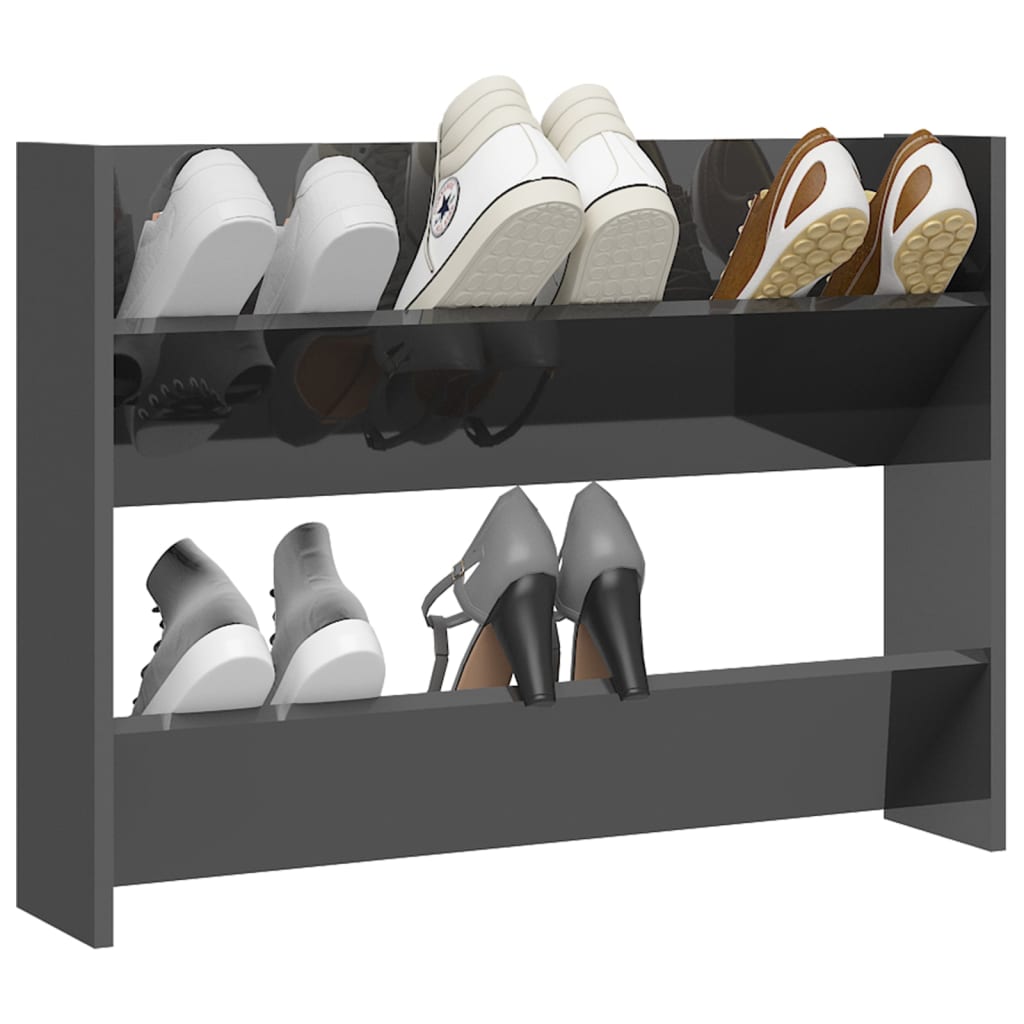 Armoire à chaussures murale gris brillant bois d'ingénierie - XIOS