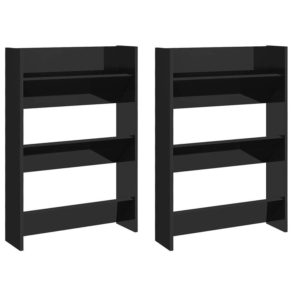 Armoires à chaussures murales 2 pcs noir brillant 60x18x90cm - XIOS
