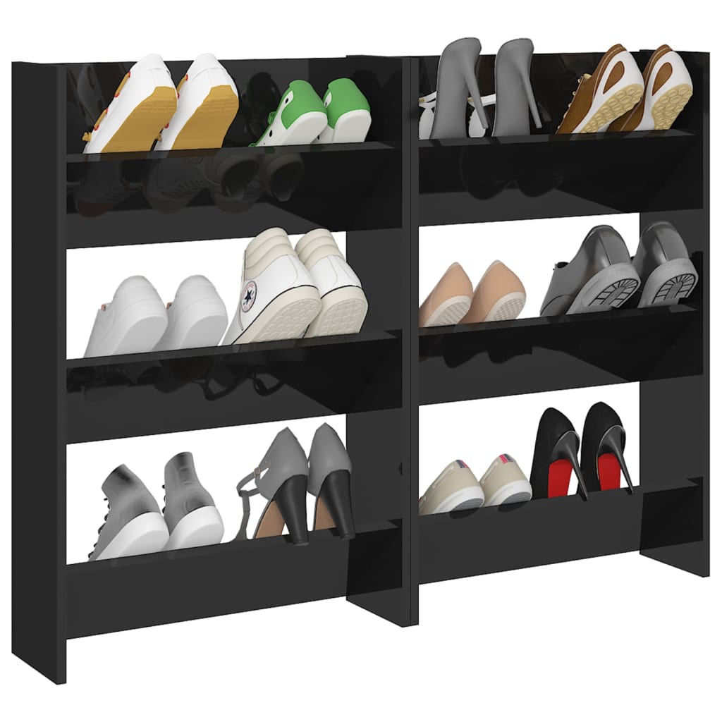 Armoires à chaussures murales 2 pcs noir brillant 60x18x90cm - XIOS