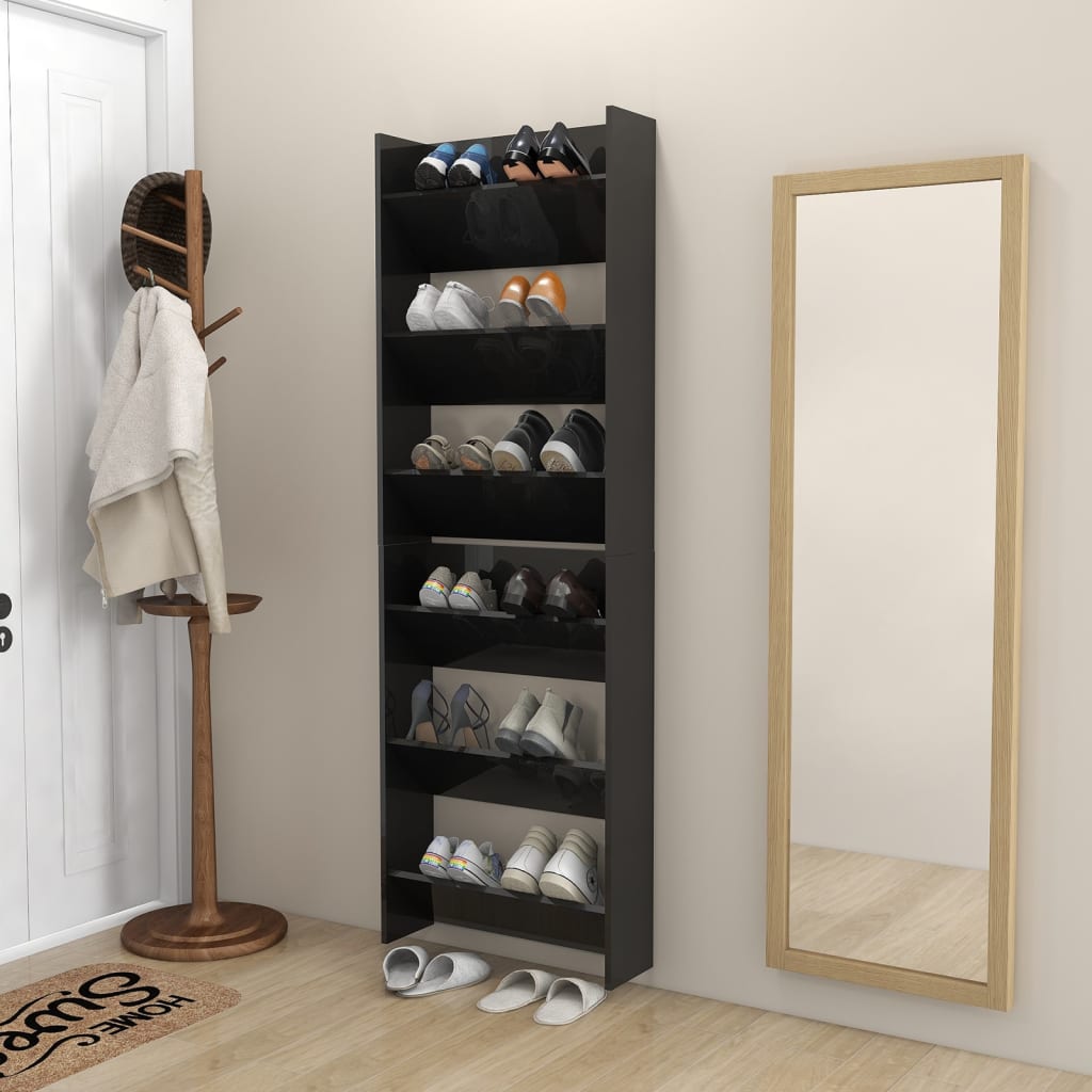 Armoires à chaussures murales 2 pcs noir brillant 60x18x90cm - XIOS