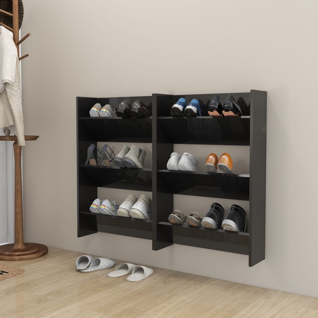 Armoires à chaussures murales 2 pcs noir brillant 60x18x90cm - XIOS