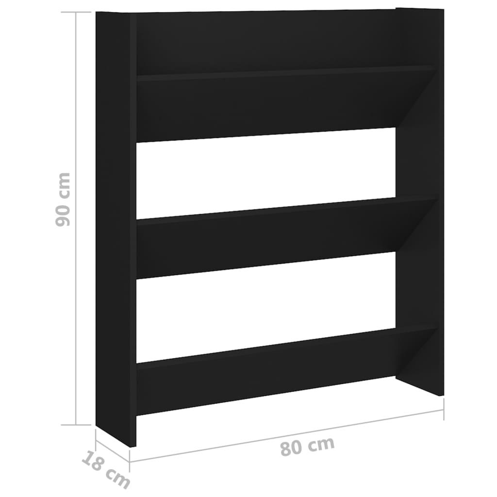 Armoire à chaussures murale noir 80x18x90 cm bois d'ingénierie - XIOS