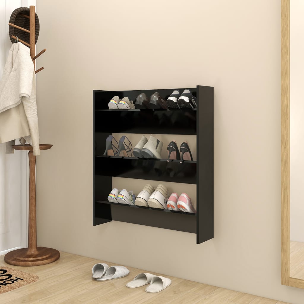Armoire à chaussures murale noir 80x18x90 cm bois d'ingénierie - XIOS