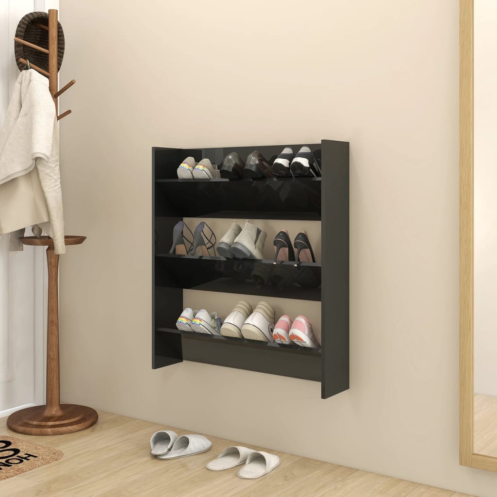 Armoire à chaussures murale noir brillant bois d'ingénierie - XIOS