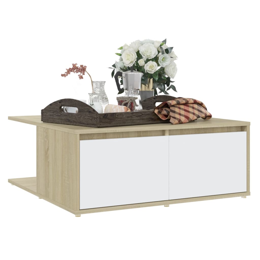 Table basse blanc et chêne sonoma 80x80x31 cm bois d'ingénierie - XIOS