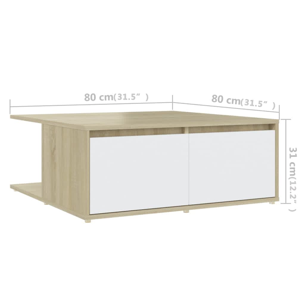 Table basse blanc et chêne sonoma 80x80x31 cm bois d'ingénierie - XIOS