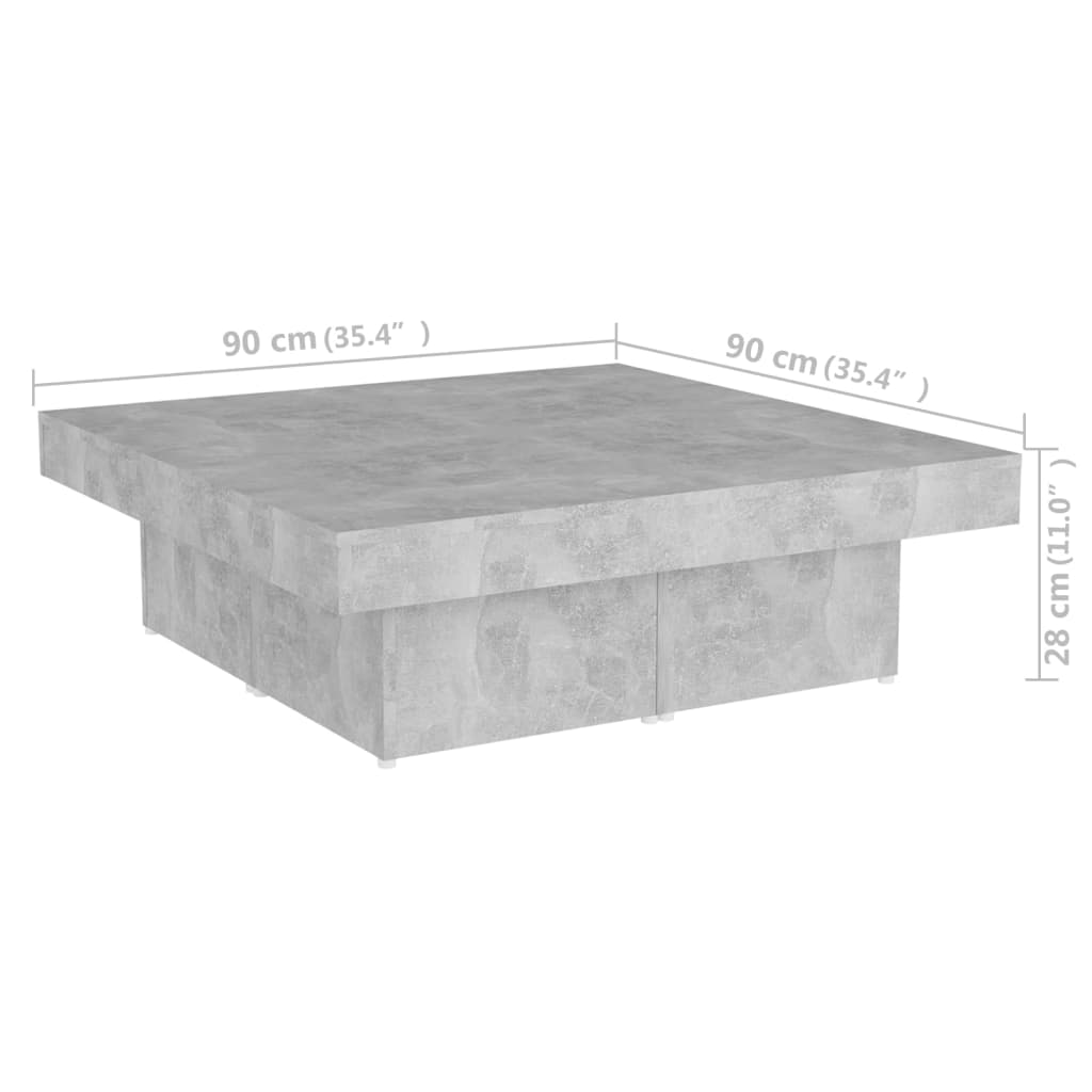 Table basse gris béton 90x90x28 cm bois d'ingénierie - XIOS