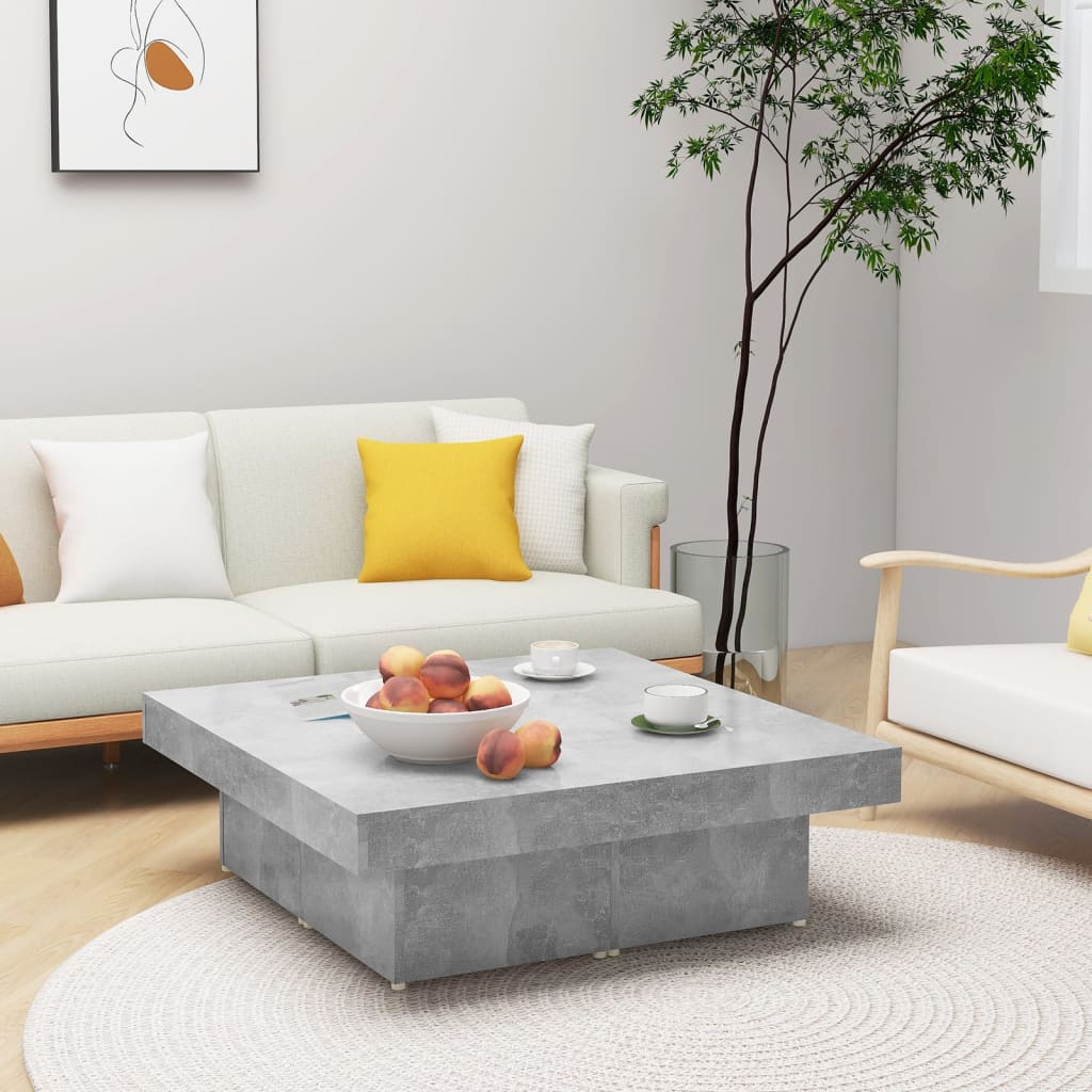 Table basse gris béton 90x90x28 cm bois d'ingénierie - XIOS