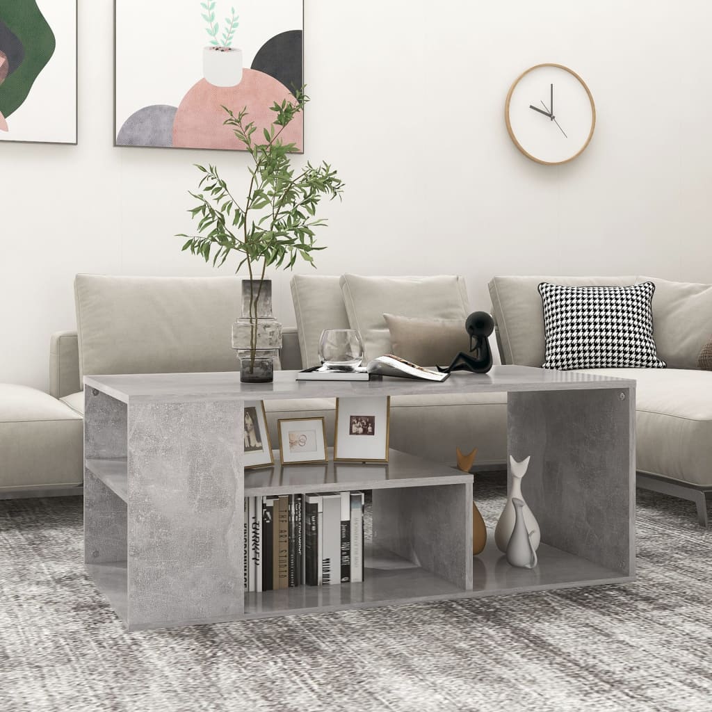 Table basse gris béton 100x50x40 cm bois d'ingénierie - XIOS