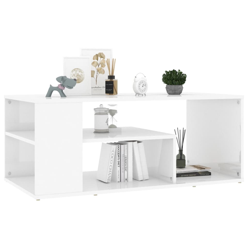 Table basse blanc brillant 100x50x40 cm bois d'ingénierie - XIOS