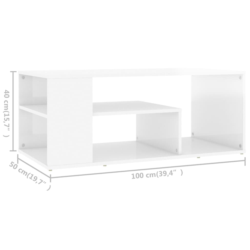 Table basse blanc brillant 100x50x40 cm bois d'ingénierie - XIOS