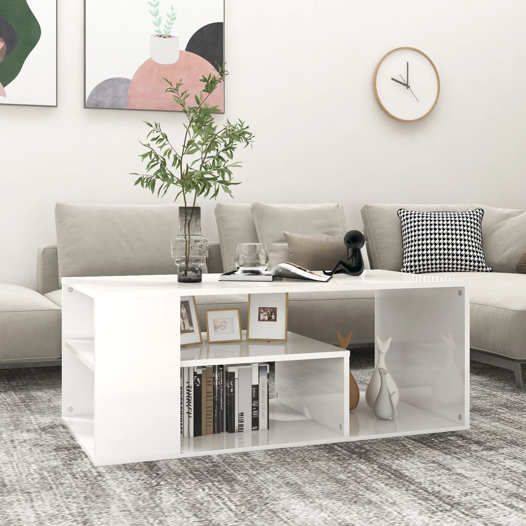 Table basse blanc brillant 100x50x40 cm bois d'ingénierie - XIOS