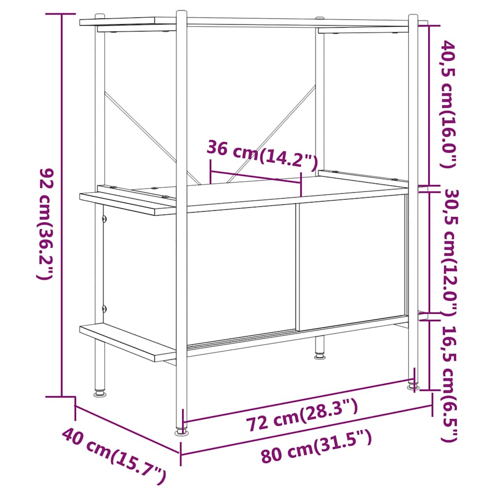 Étagère à 3 niveaux armoire 80x40x92 cm Acier bois d'ingénierie - XIOS