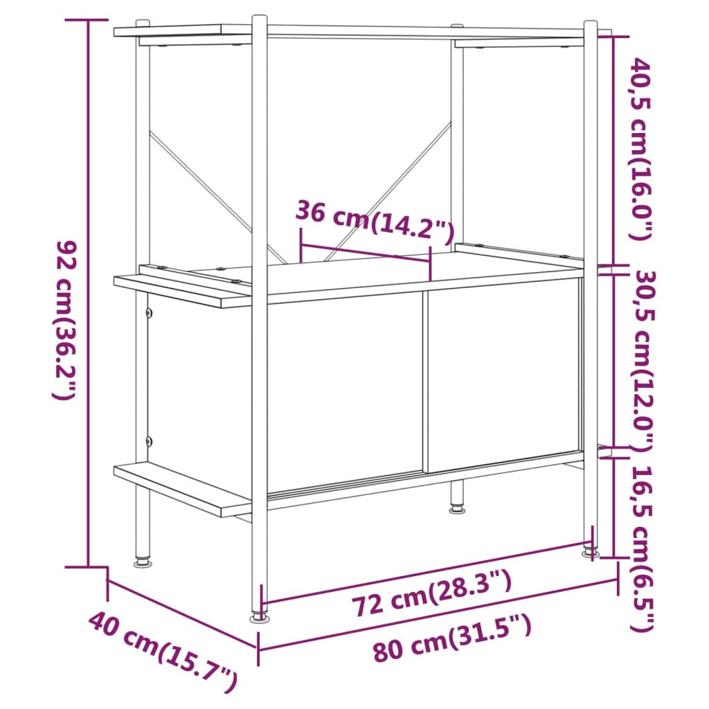Étagère à 3 niveaux armoire 80x40x92 cm Acier bois d'ingénierie - XIOS