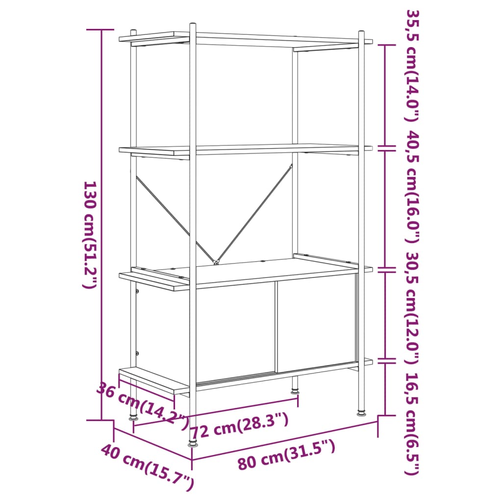 Étagère à 4 niveaux armoire 80x40x130cm Acier bois d'ingénierie - XIOS