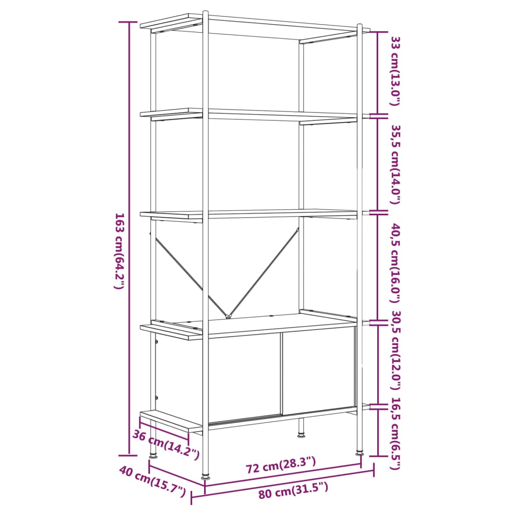 Étagère à 5 niveaux armoire 80x40x163cm Acier bois d'ingénierie - XIOS