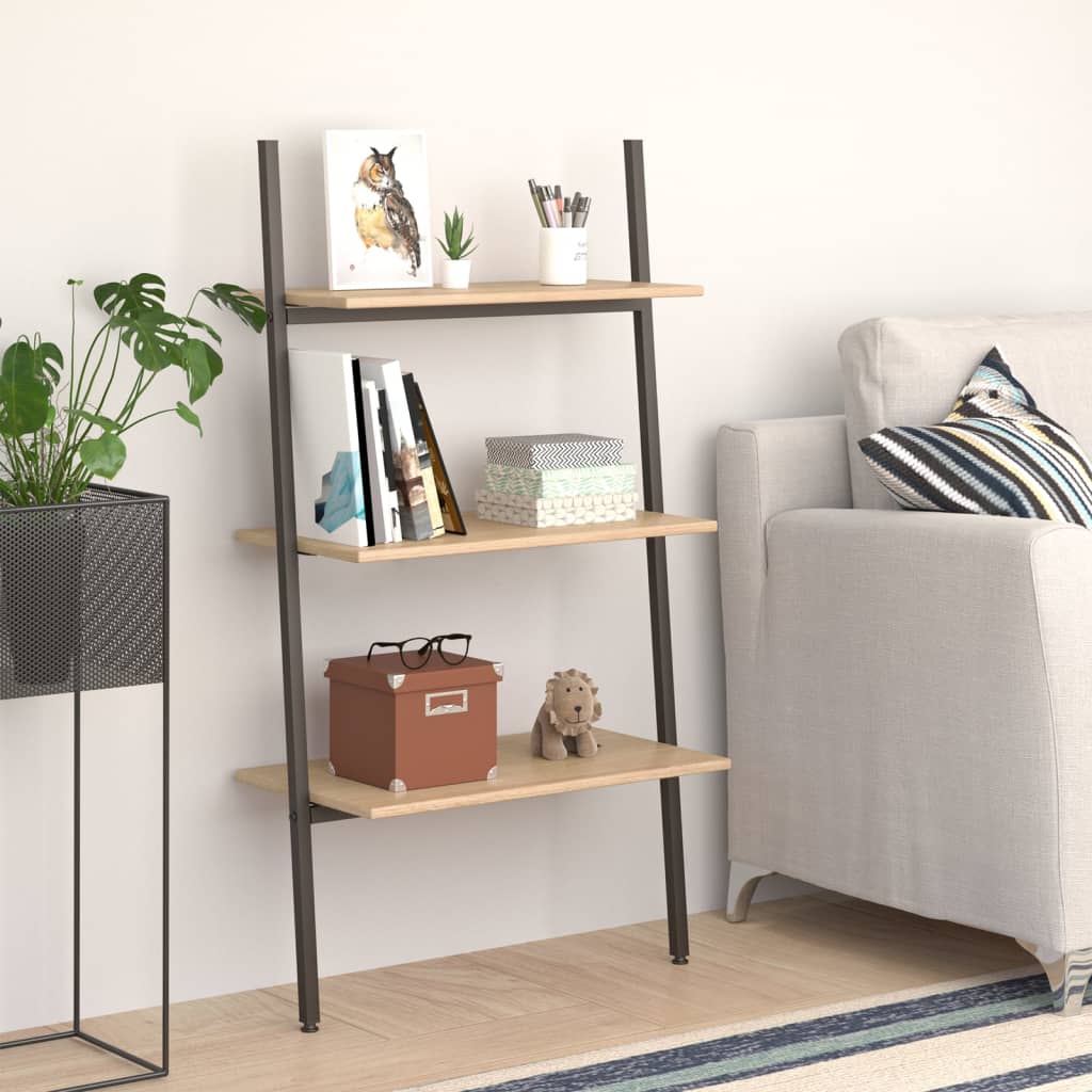 Étagère inclinée à 3 niveaux Marron clair et noir 64x34x116 cm - XIOS