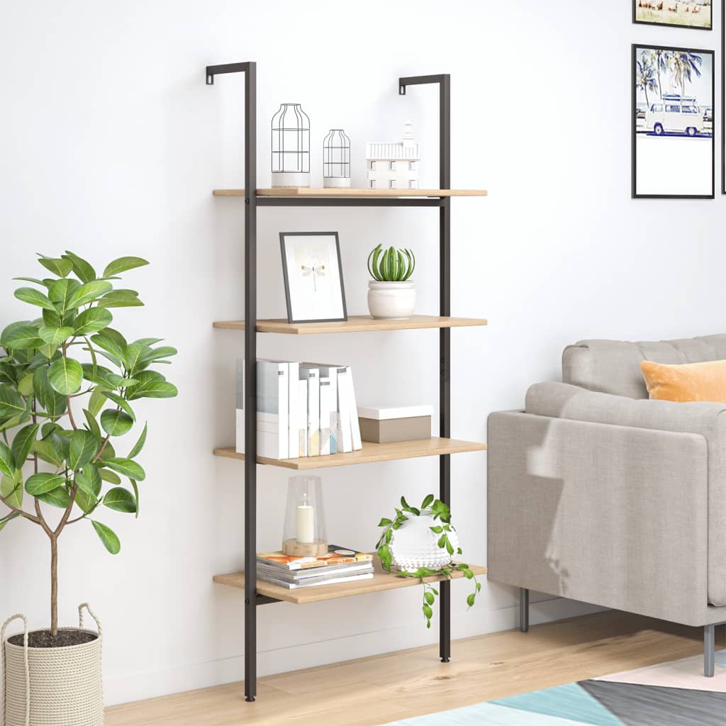 Étagère inclinée à 4 niveaux Marron clair et noir 64x35x152,5cm - XIOS