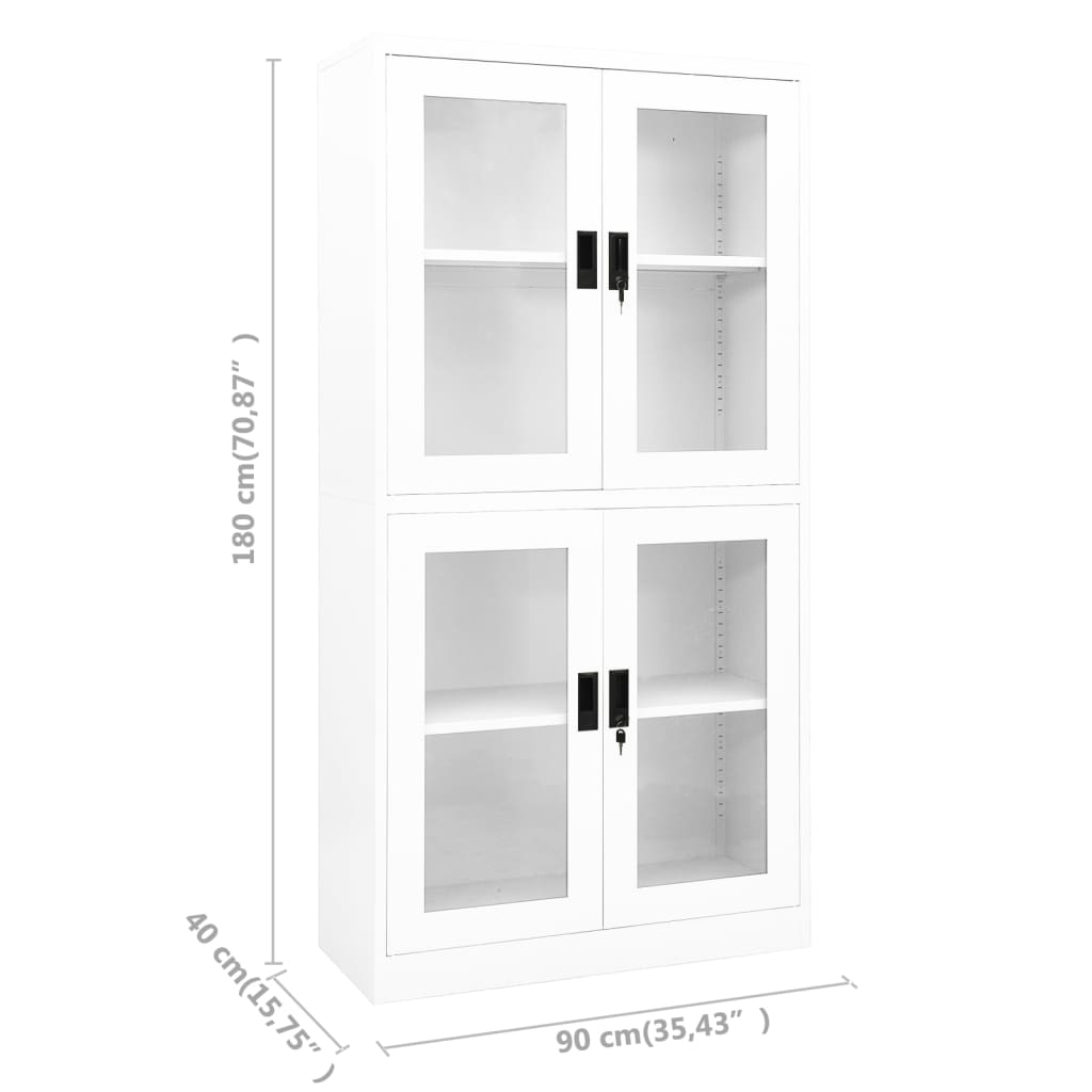 Armoire de bureau Blanc 90x40x180 cm Acier et verre trempé - XIOS