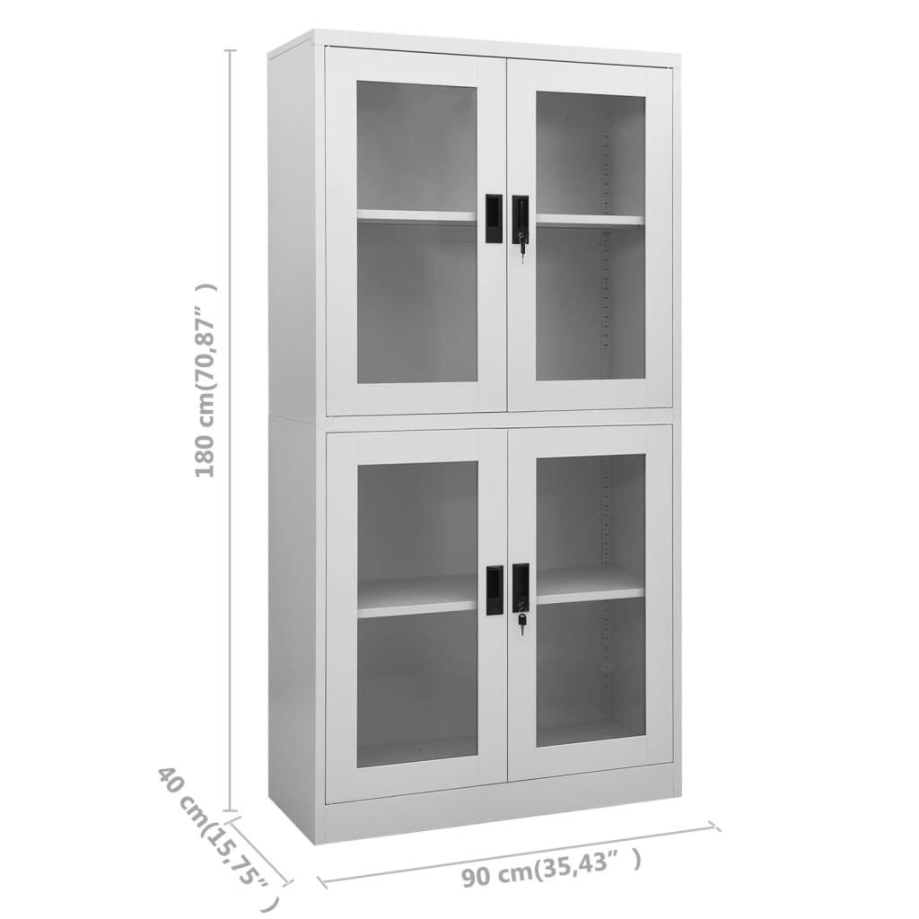 Armoire de bureau Gris clair 90x40x180 cm Acier et verre trempé - XIOS