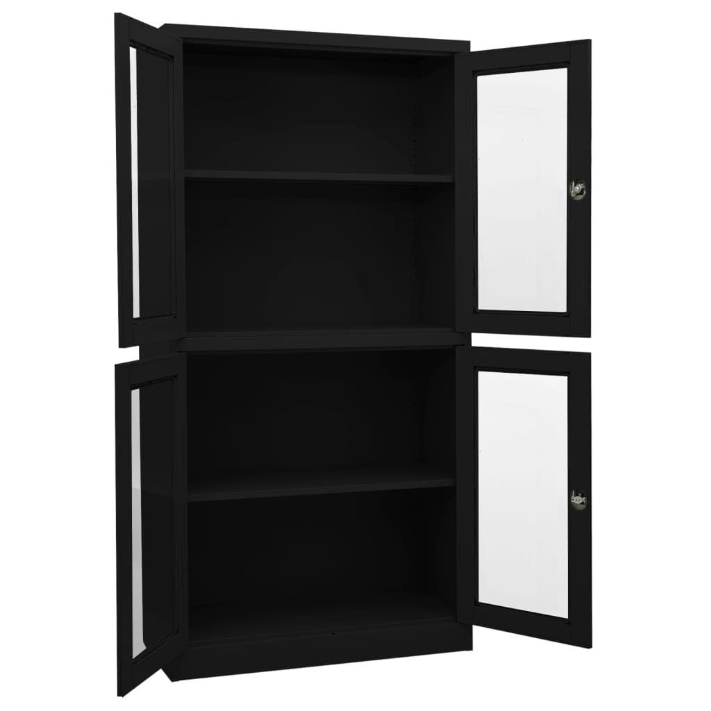 Armoire de bureau Noir 90x40x180 cm Acier et verre trempé - XIOS