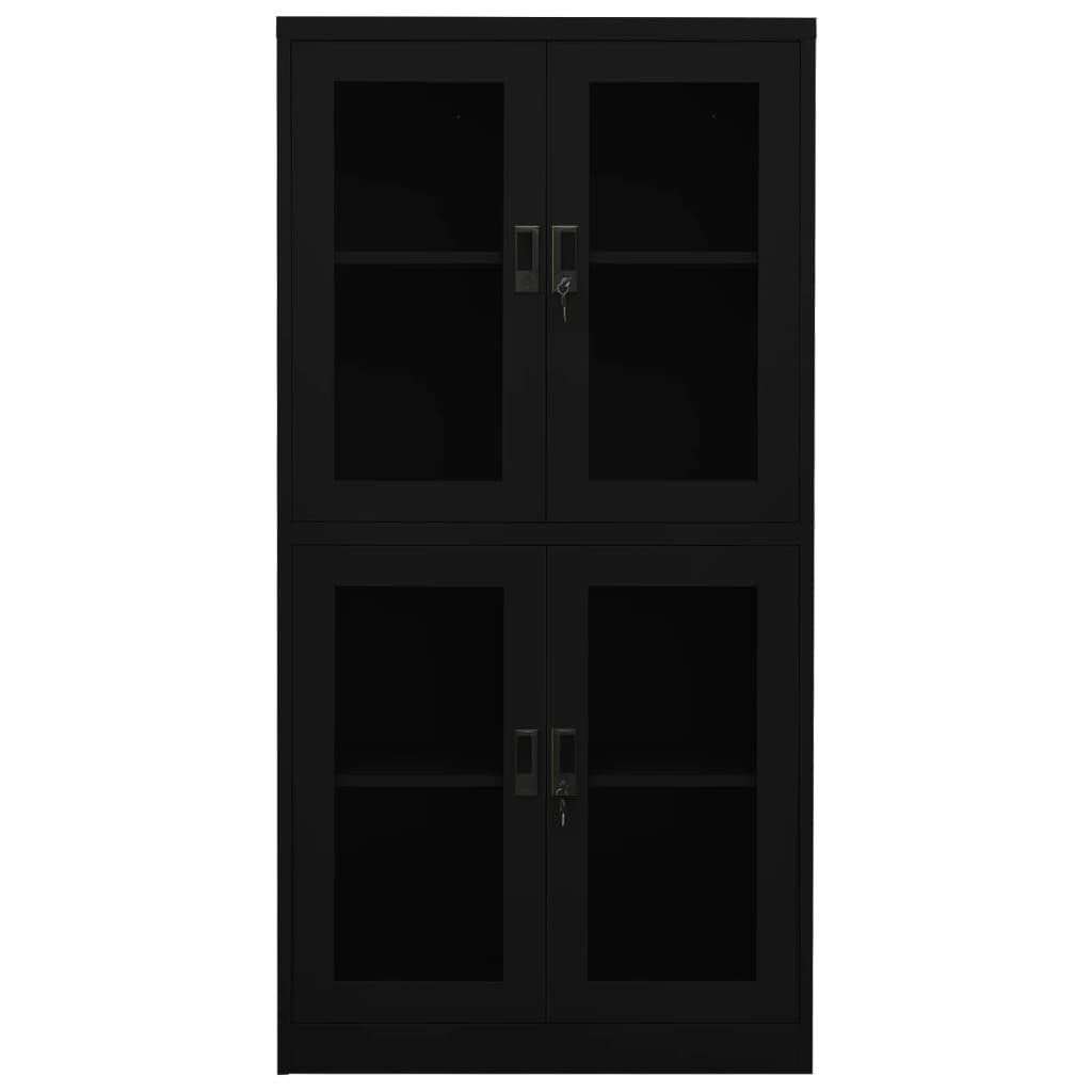 Armoire de bureau Noir 90x40x180 cm Acier et verre trempé - XIOS