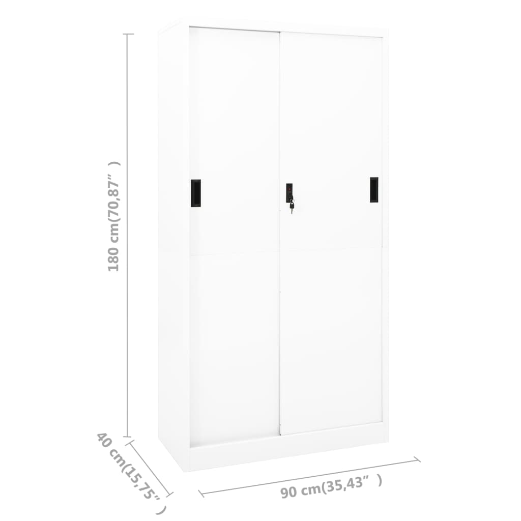 Armoire de bureau et porte coulissante Blanc 90x40x180 cm Acier