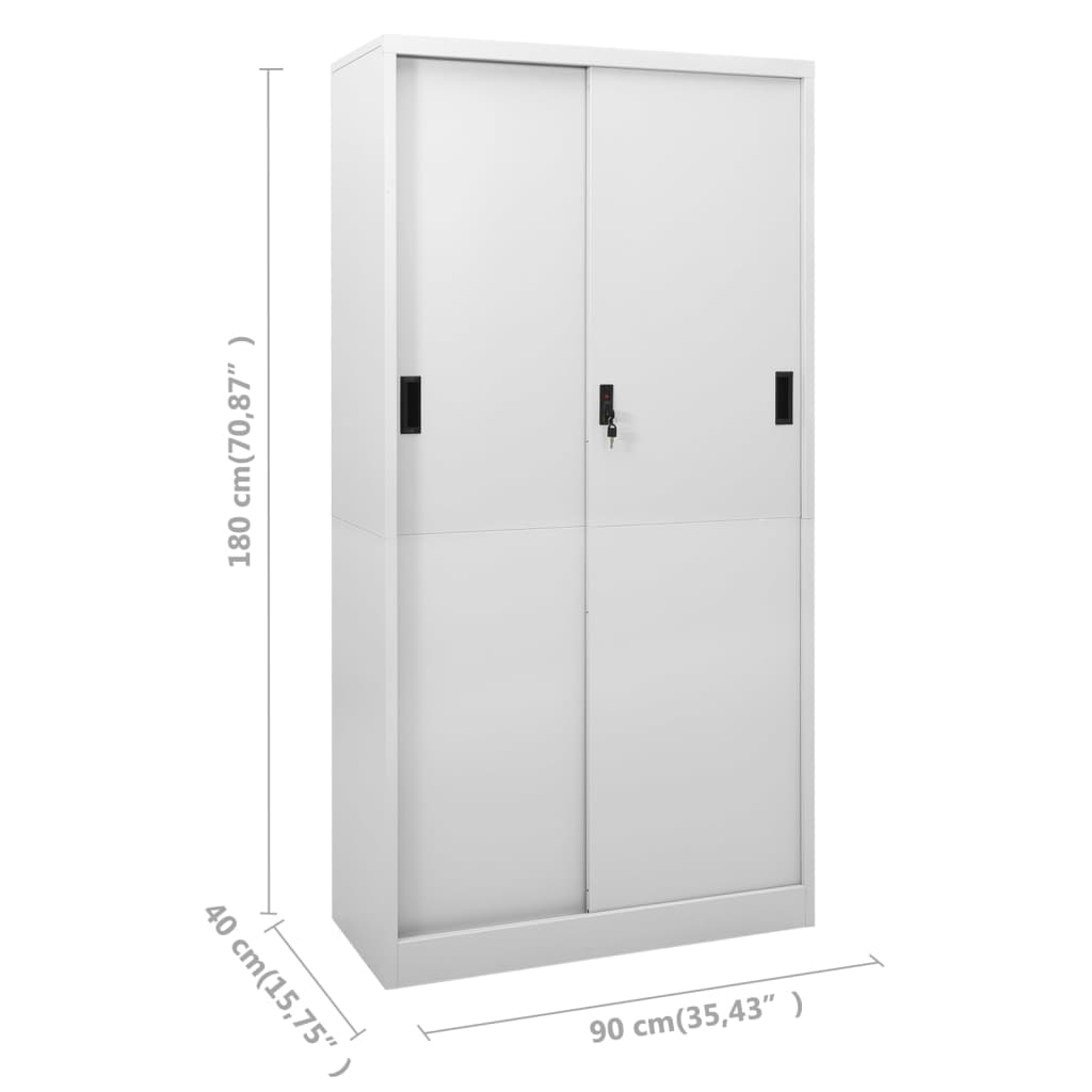 Armoire à bureau porte coulissante Gris clair 90x40x180cm Acier