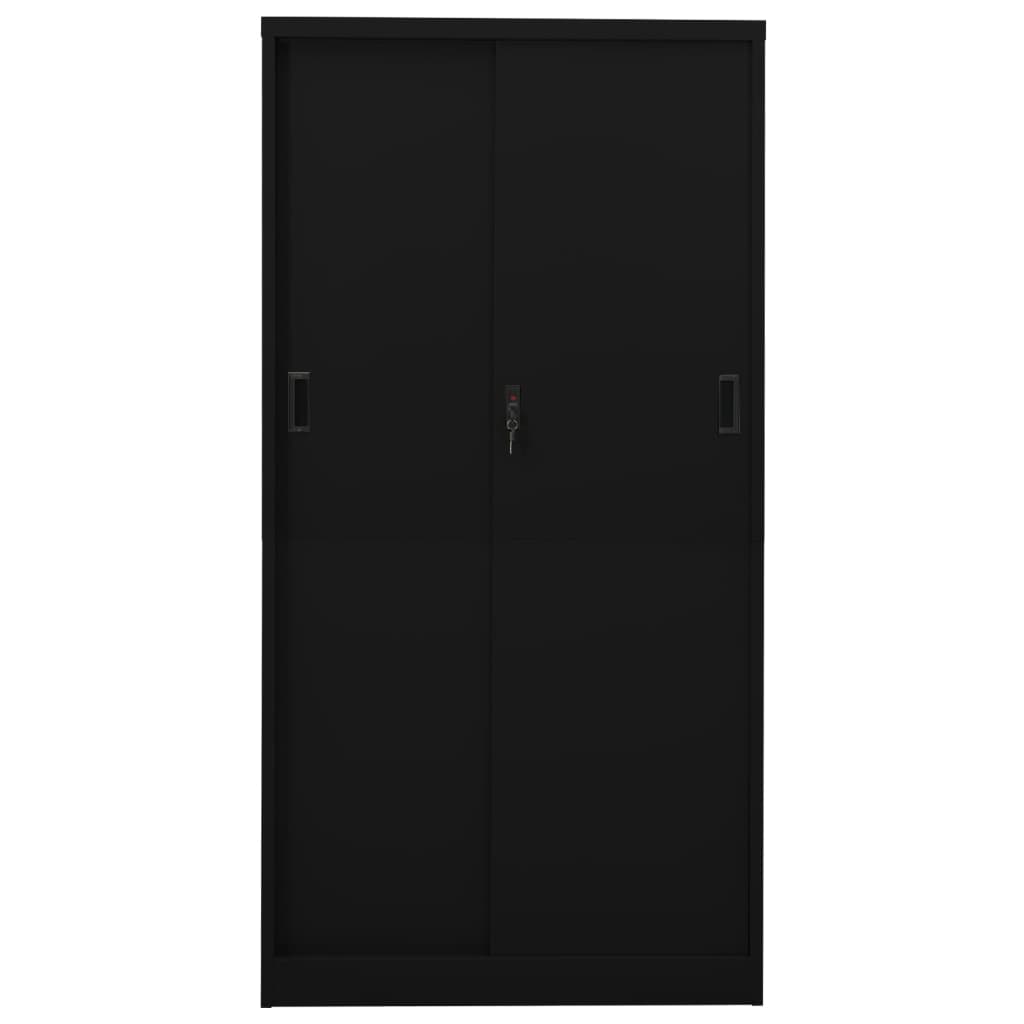 Armoire de bureau avec porte coulissante Noir 90x40x180cm Acier