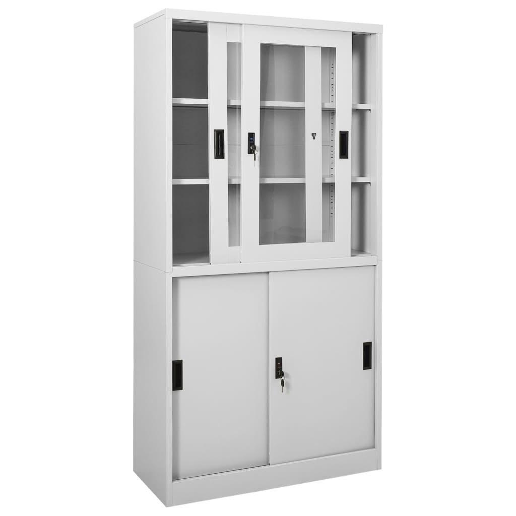 Armoire à bureau porte coulissante Gris clair 90x40x180cm Acier