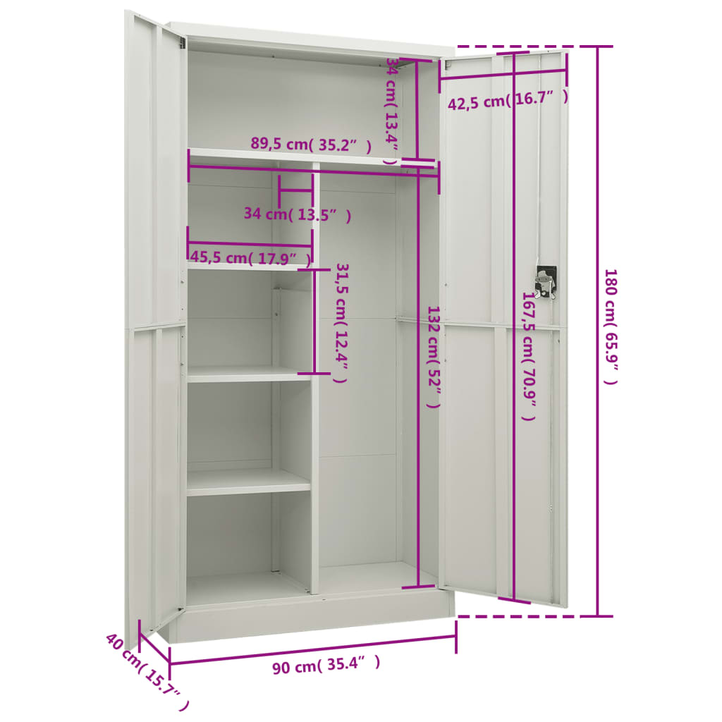 Armoire à casiers Gris clair 90x40x180 cm Acier Classeur à tiroirs vidaXL