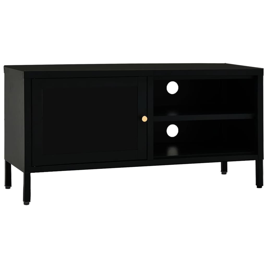 Meuble TV Noir 90x30x44 cm Acier et verre - XIOS