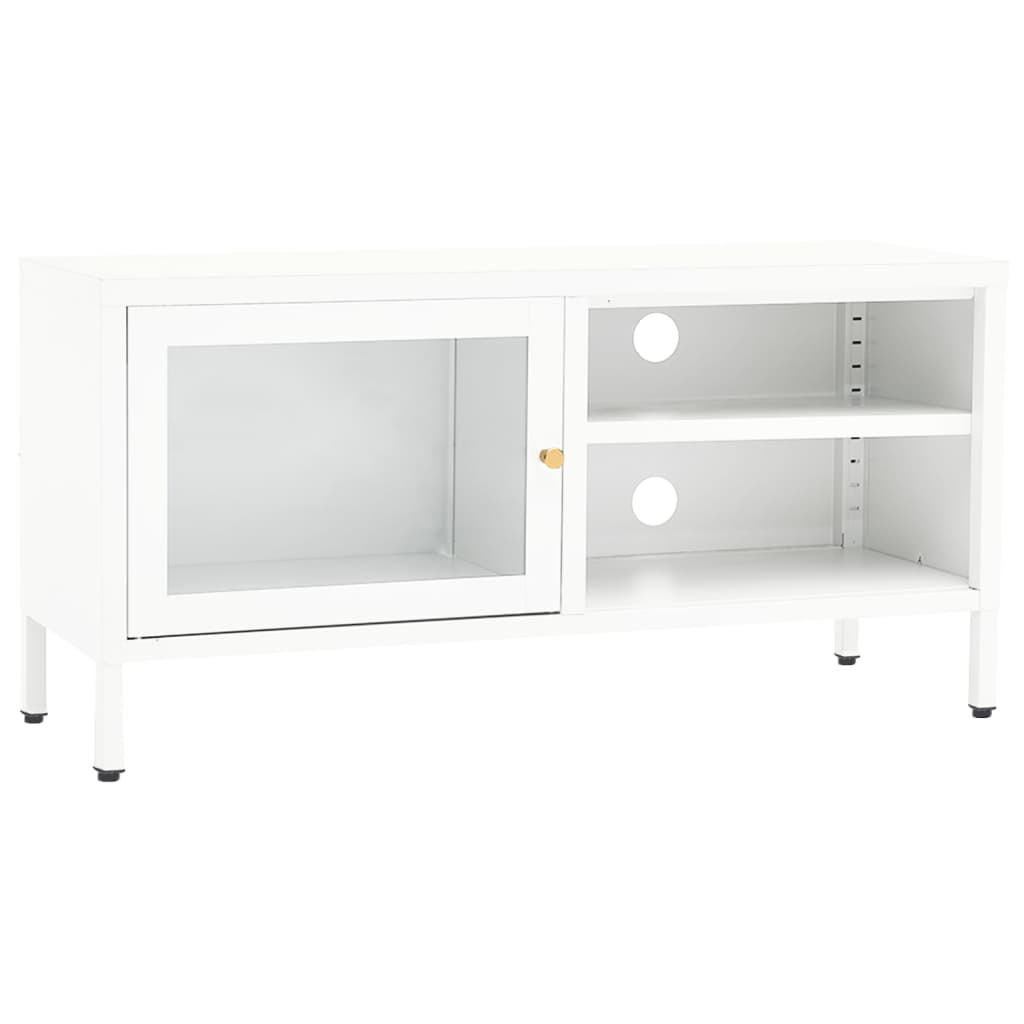 Meuble TV Blanc 90x30x44 cm Acier et verre - XIOS