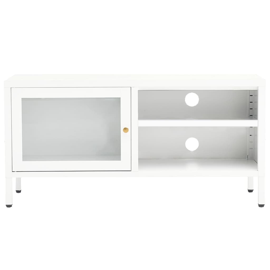 Meuble TV Blanc 90x30x44 cm Acier et verre - XIOS