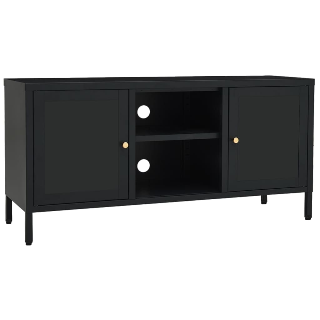 Meuble TV Noir 105x35x52 cm Acier et verre - XIOS