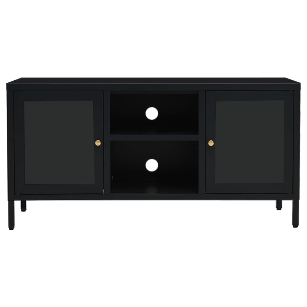 Meuble TV Noir 105x35x52 cm Acier et verre - XIOS