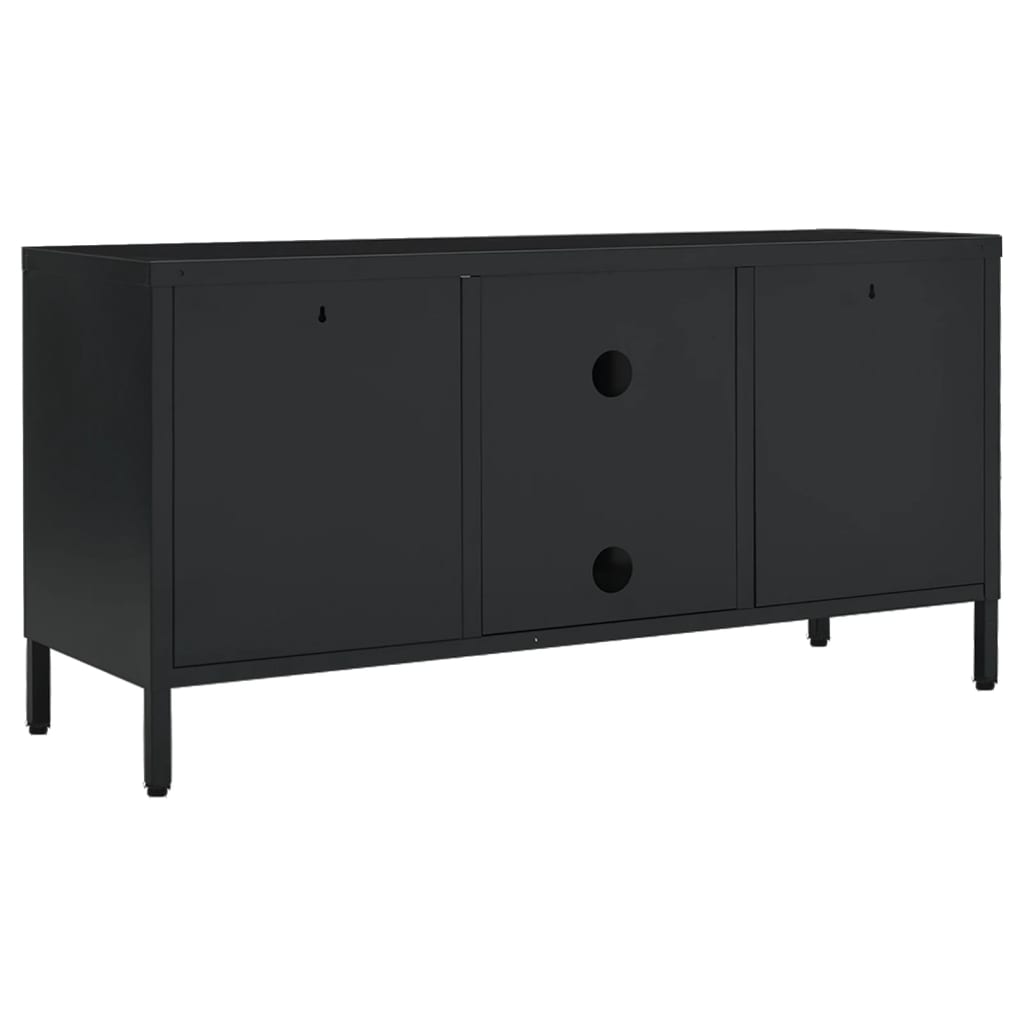 Meuble TV Noir 105x35x52 cm Acier et verre - XIOS