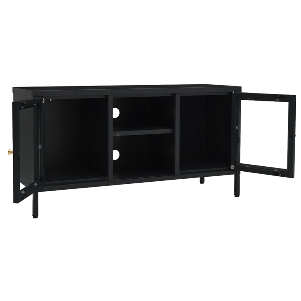 Meuble TV Noir 105x35x52 cm Acier et verre - XIOS