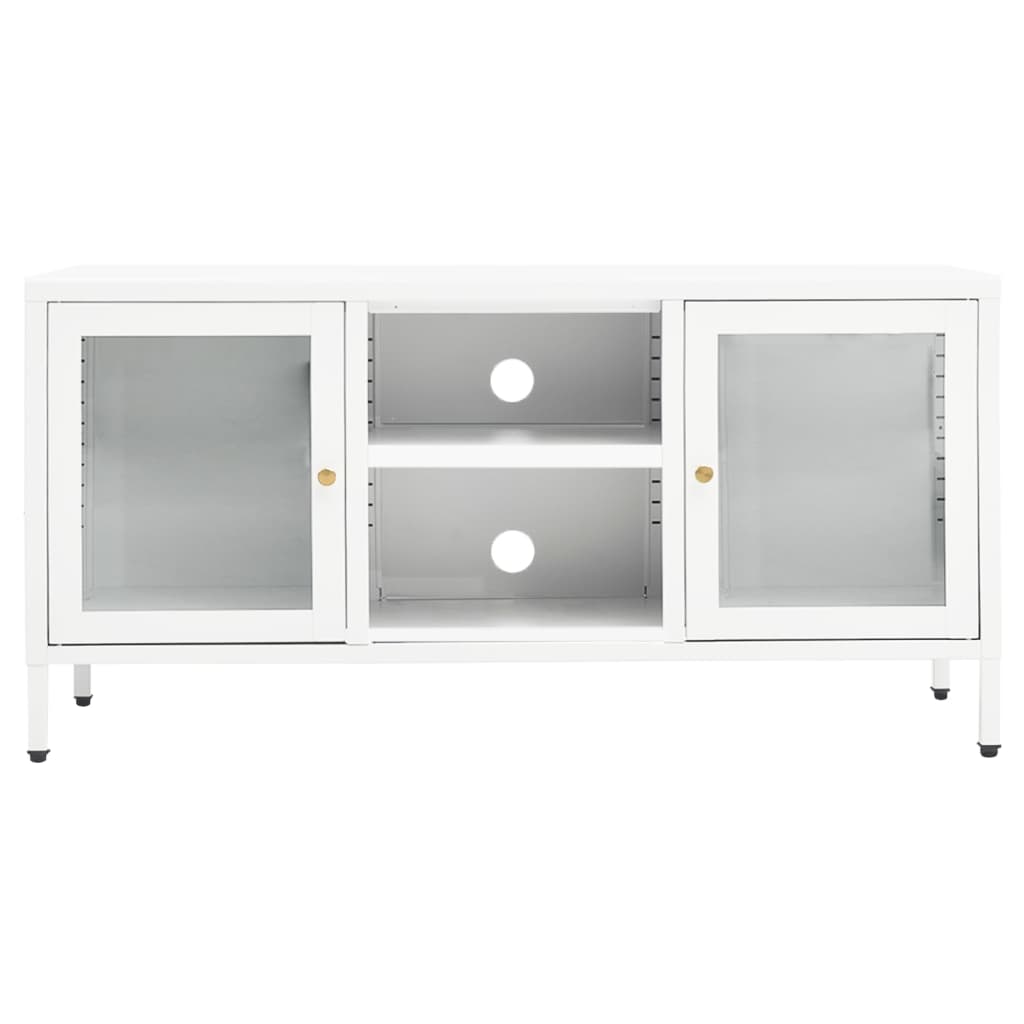 Meuble TV Blanc 105x35x52 cm Acier et verre - XIOS