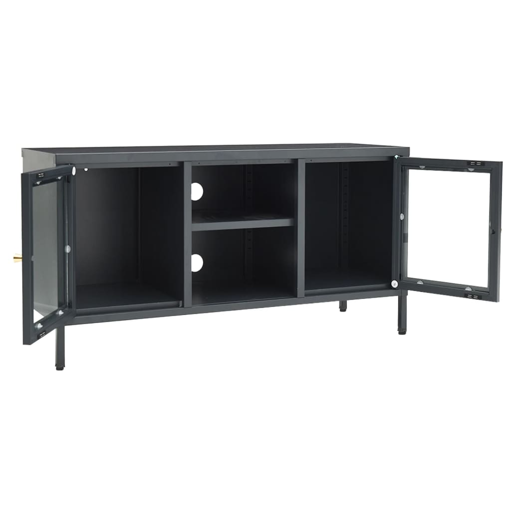 Meuble TV Anthracite 105x35x52 cm Acier et verre - XIOS