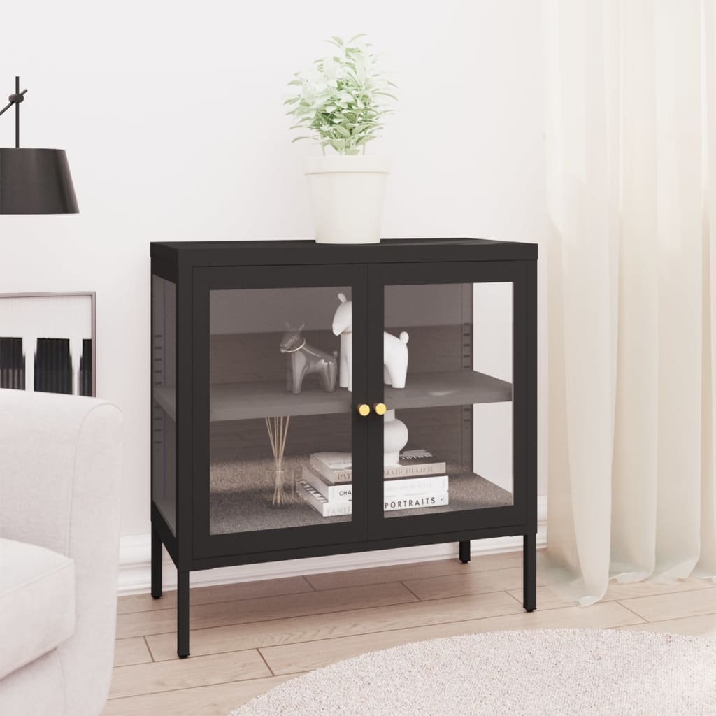 Buffet Noir 70x35x70 cm Acier et verre - XIOS