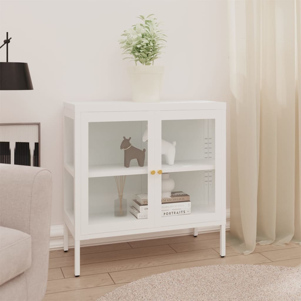 Buffet Blanc 70x35x70 cm Acier et verre - XIOS